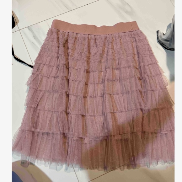 Luxe Dusty Pink Tiered Stretchy Waist Mesh Mini Skirt - Picture 5 of 6